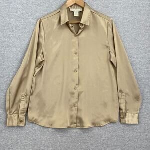 Vintage Norton McNaughton Blouse Womens 8 Bronze Button Up Long Sleeve Top Satin